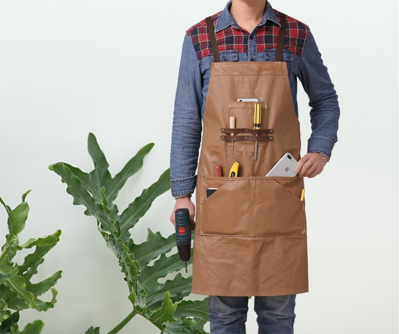 2019 new leather shoulder strap craftsman apron canvas waterproof apron with multi-tool pocket